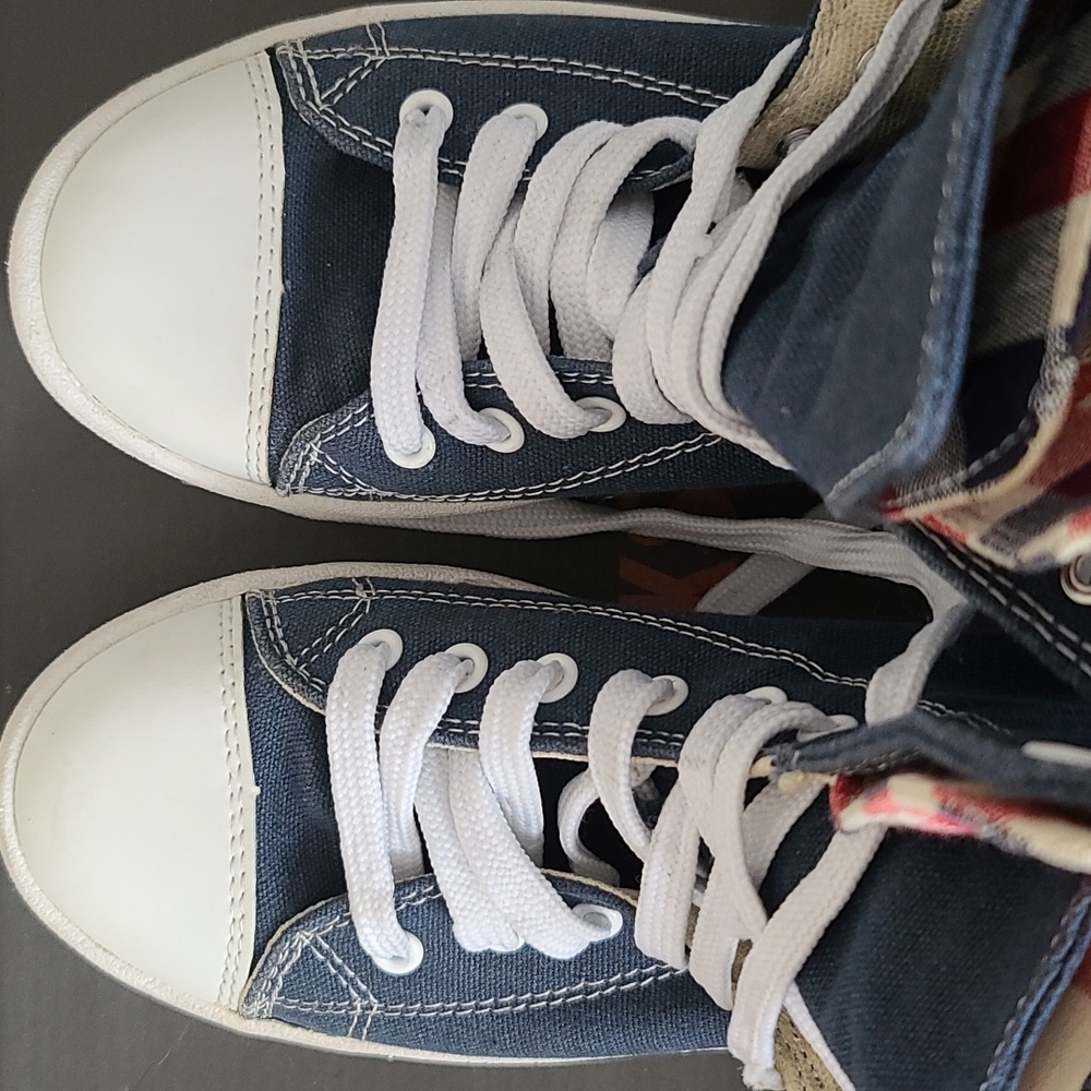 Navy High-Top Canvas Sneakers with Plaid Lining - Picture 2 of 12